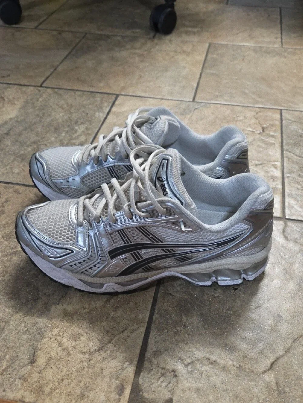 Asics Silver and White Mesh Running Shoes